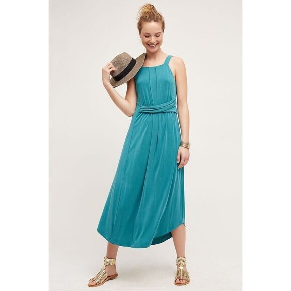 Anthropologie Maeve Dress Azores Teal Midi Modal Sleeveless - Picture 1 of 12